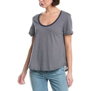 Striped Scoop Neck Short Sleeve Tee - Navy/White